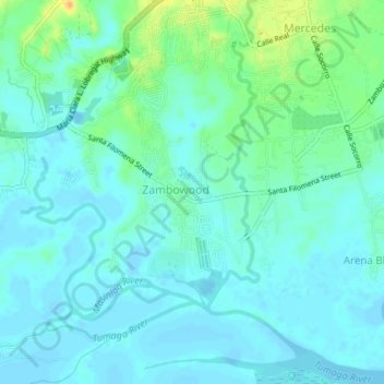Mappa topografica Zambowood, altitudine, rilievo