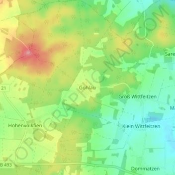 Mappa topografica Gohlau, altitudine, rilievo