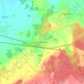 Mappa topografica Lhanbryde, altitudine, rilievo
