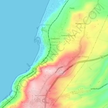 Mappa topografica Traviano, altitudine, rilievo