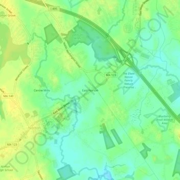 Mappa topografica East Norton, altitudine, rilievo
