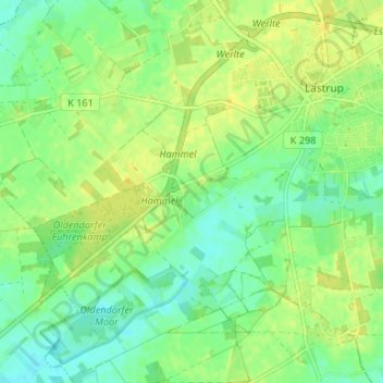 Mappa topografica Oldendorf (Lastrup), altitudine, rilievo