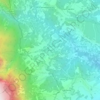 Mappa topografica Tornelli, altitudine, rilievo