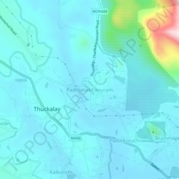 Mappa topografica Padmanabhapuram, altitudine, rilievo
