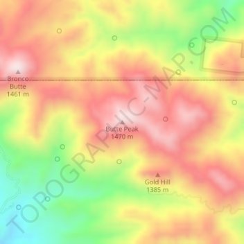 Mappa topografica Butte Peak, altitudine, rilievo