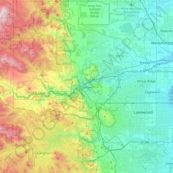Mappa topografica Golden, altitudine, rilievo