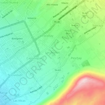 Mappa topografica Las Peañas, altitudine, rilievo
