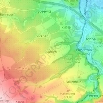 Mappa topografica Sürßen, altitudine, rilievo
