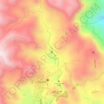 Mappa topografica Bokong Falls, altitudine, rilievo