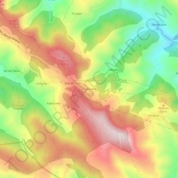 Mappa topografica Padornelo, altitudine, rilievo