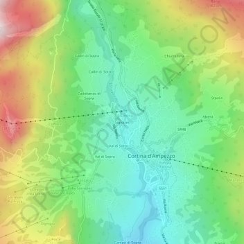 Mappa topografica Sopiazes, altitudine, rilievo