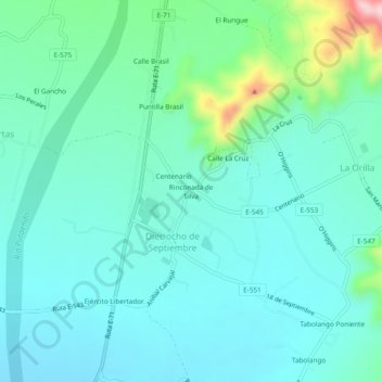 Mappa topografica Rinconada de Silva, altitudine, rilievo