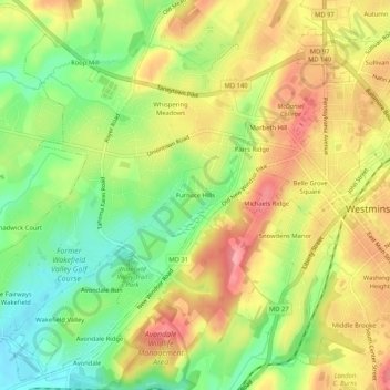 Mappa topografica Furnace Hills, altitudine, rilievo