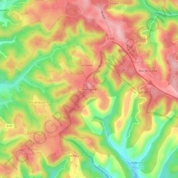 Mappa topografica Montcoutié, altitudine, rilievo