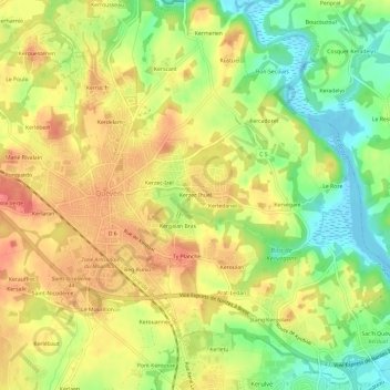 Mappa topografica Kerzec Ihuel, altitudine, rilievo