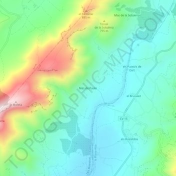 Mappa topografica Mas de Paulo, altitudine, rilievo