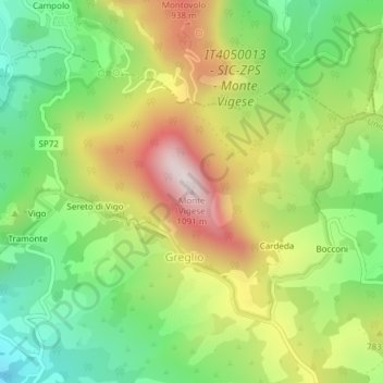 Mappa topografica Monte Vigese, altitudine, rilievo