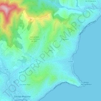 Mappa topografica Franc, altitudine, rilievo