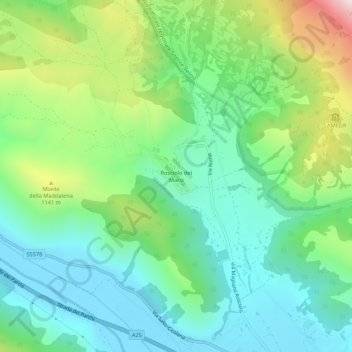 Mappa topografica Rosciolo dei Marsi, altitudine, rilievo