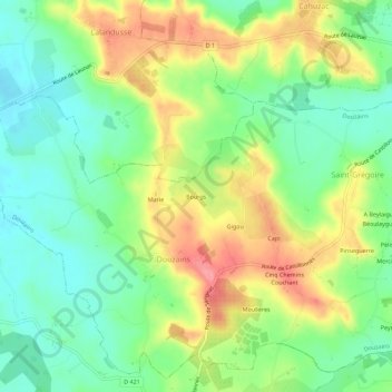 Mappa topografica Bourgs, altitudine, rilievo