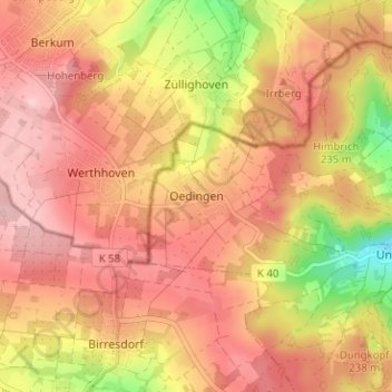 Mappa topografica Oedingen, altitudine, rilievo