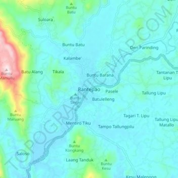 Mappa topografica Rantepao, altitudine, rilievo