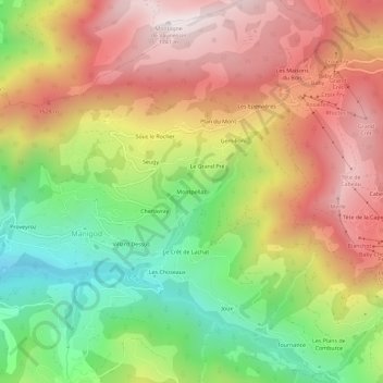 Mappa topografica Montpellaz, altitudine, rilievo