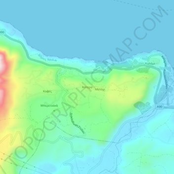 Mappa topografica Aptera, altitudine, rilievo