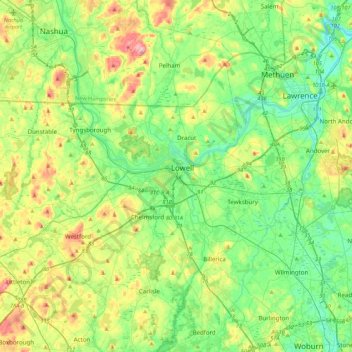 Mappa topografica Lowell, altitudine, rilievo