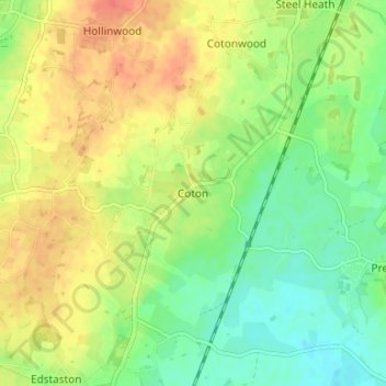 Mappa topografica Coton, altitudine, rilievo
