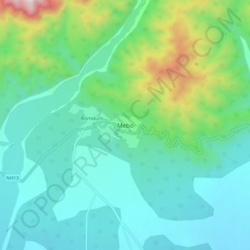 Mappa topografica Mebo, altitudine, rilievo