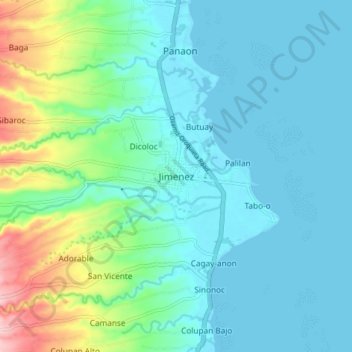 Mappa topografica Jimenez, altitudine, rilievo