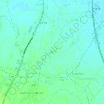 Mappa topografica Bularit, altitudine, rilievo