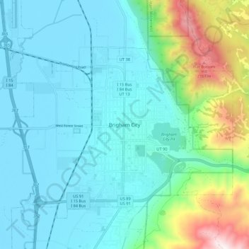 Mappa topografica Brigham City, altitudine, rilievo