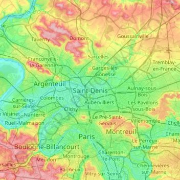 Mappa topografica Saint-Denis, altitudine, rilievo