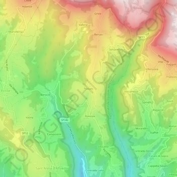 Mappa topografica Provalo, altitudine, rilievo