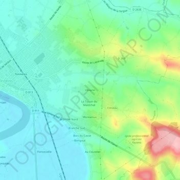 Mappa topografica Villayne, altitudine, rilievo