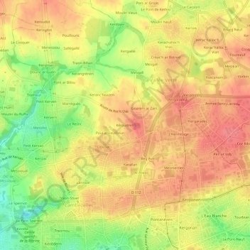 Mappa topografica Kéraudren, altitudine, rilievo