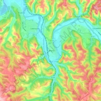 Mappa topografica Cahors, altitudine, rilievo