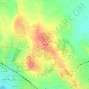 Mappa topografica La Conarda, altitudine, rilievo