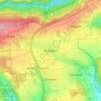 Mappa topografica Walddorf, altitudine, rilievo