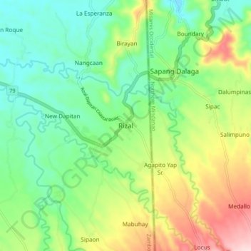 Mappa topografica Rizal, altitudine, rilievo
