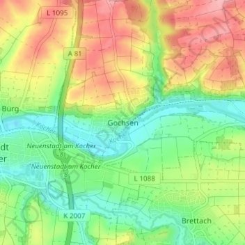 Mappa topografica Gochsen, altitudine, rilievo