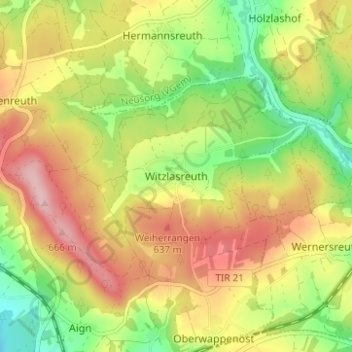 Mappa topografica Witzlasreuth, altitudine, rilievo