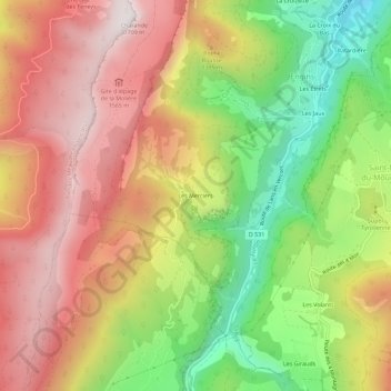 Mappa topografica Les Merciers, altitudine, rilievo