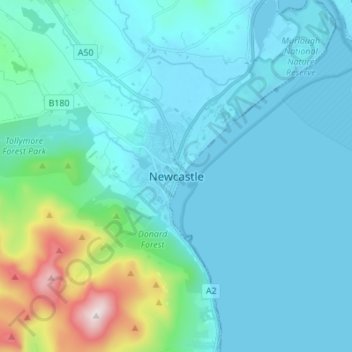 Mappa topografica Newcastle, altitudine, rilievo