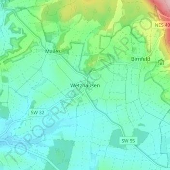 Mappa topografica Wetzhausen, altitudine, rilievo