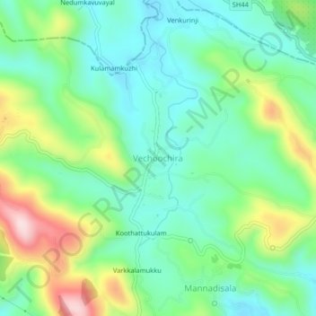 Mappa topografica Vechoochira, altitudine, rilievo