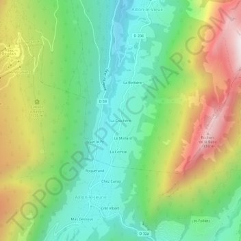Mappa topografica La Crochère, altitudine, rilievo