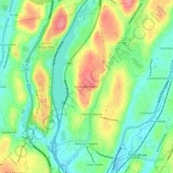 Mappa topografica Bronxville Heights, altitudine, rilievo